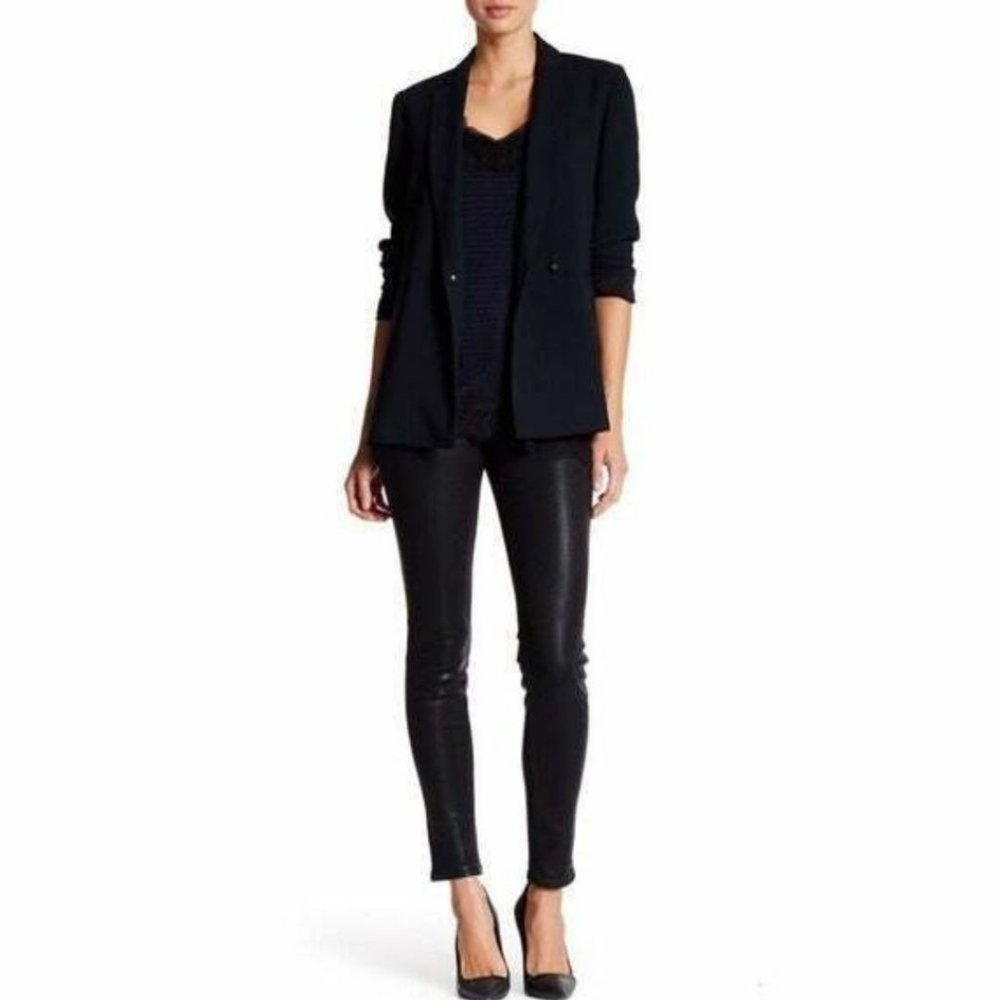 SPANX 5 Pocket Slim-X Skinny Faux Leather Wax Coated Jeans Black Size 26